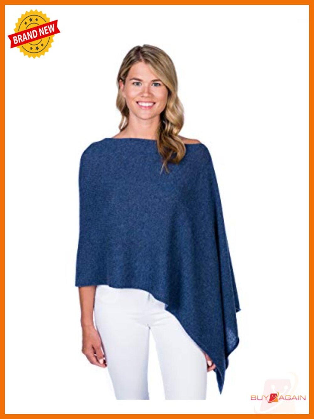 100% Cashmere Poncho Wrap One Size Shawl Collar Dress Topper